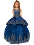 Little Girls Navy Metallic Coiled Embroidered Stone Flower Girl Dress 2-6 - SophiasStyle.com